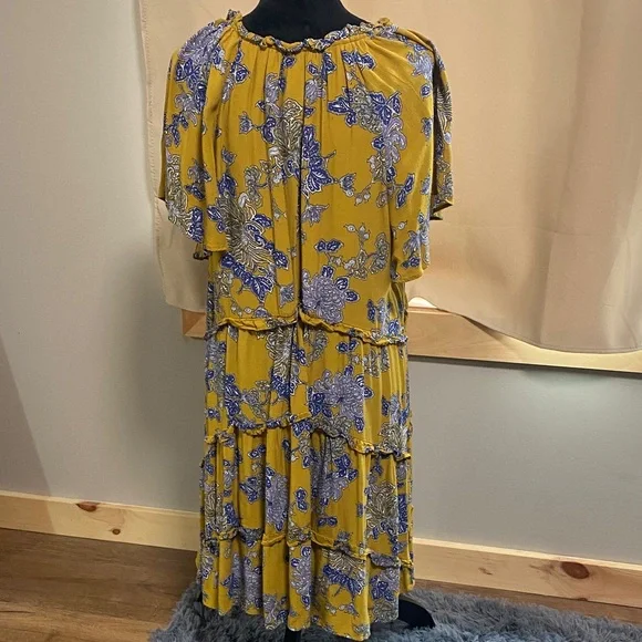 Anthropologie Robin Tiered Mustard Floral Ruffle Short Dress - Picture 4 of 4